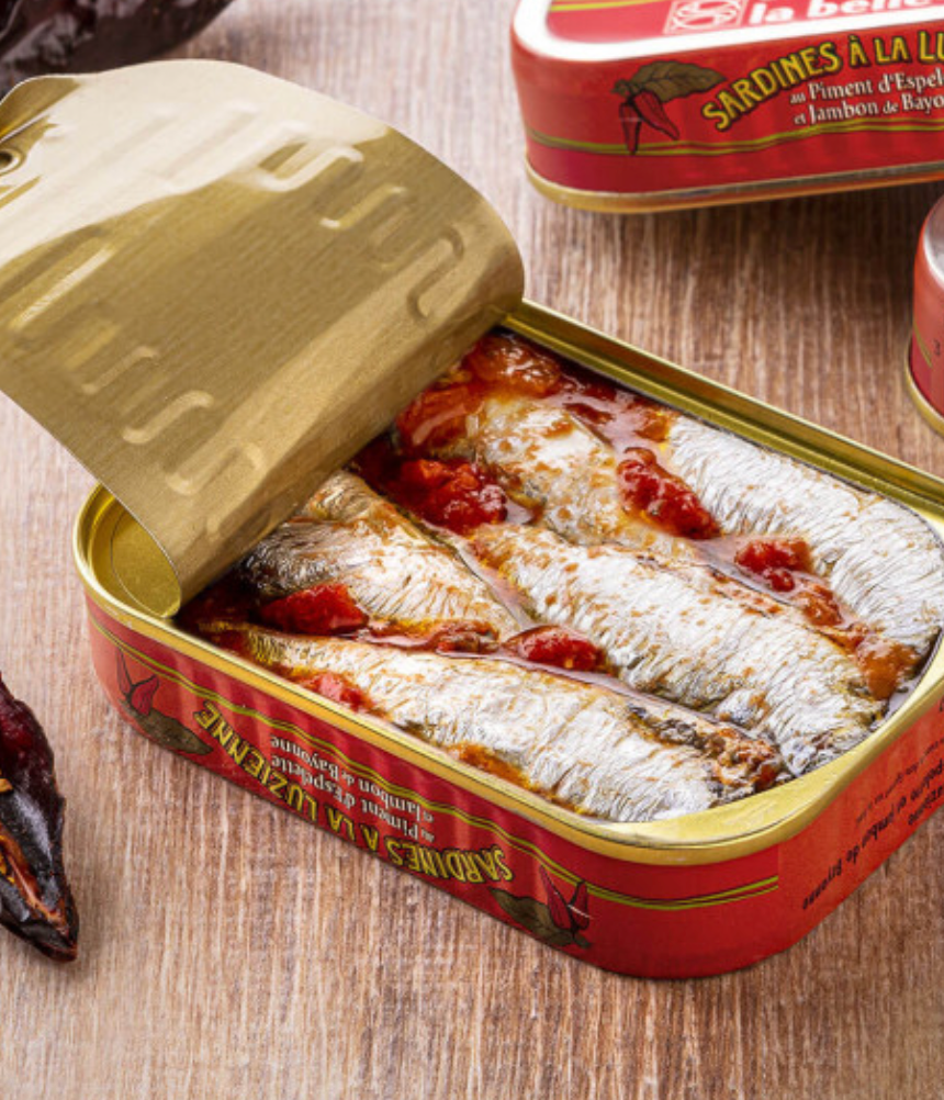 „Sardines à la Luzienne“ (Espelette & Bayonne-Schinken)